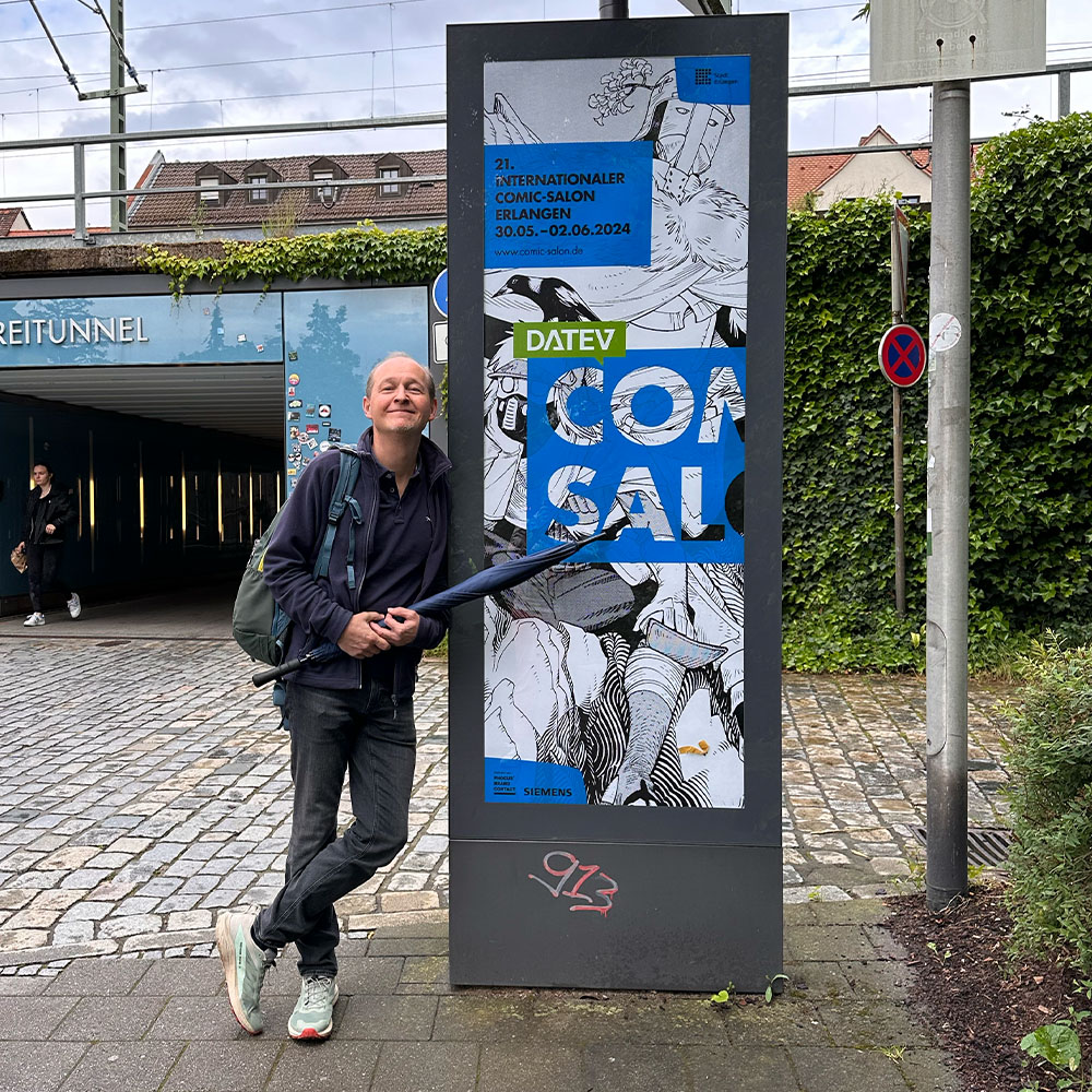 Foto von Marcus Repp bei Ankunft beim Internationalen Comic-Salon 2024 in Erlangen.